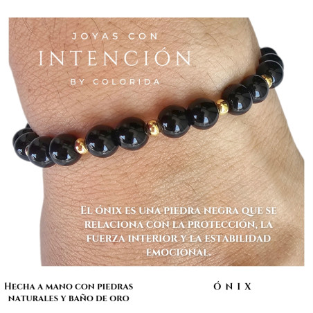 Pulsera con Piedra Onix y baño de oro