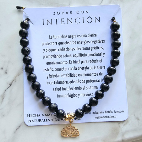Pulsera Flor de Loto con Turmalina Negra