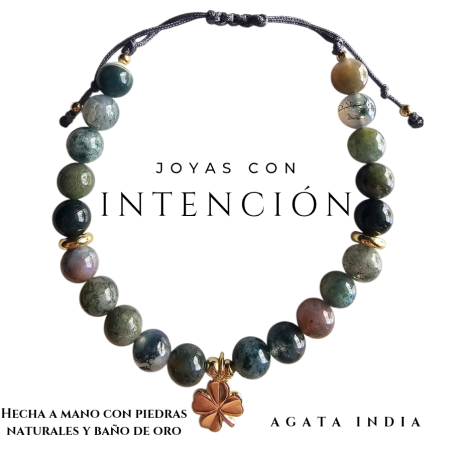 Pulsera Trebol con Piedra Ágata India