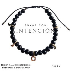 Pulsera Mano de Fátima y lunas con Piedra Onix