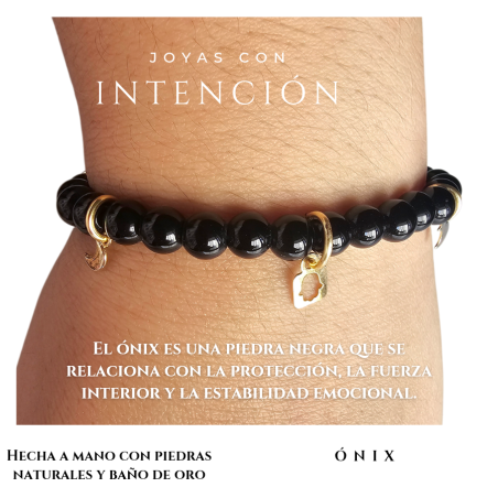 Pulsera Mano de Fátima y lunas con Piedra Onix