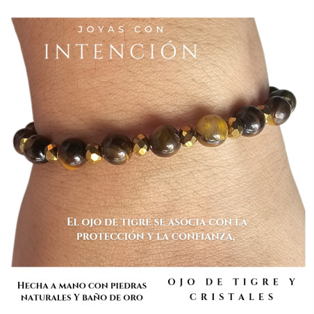 Pulsera con ojo de tigre y cristal