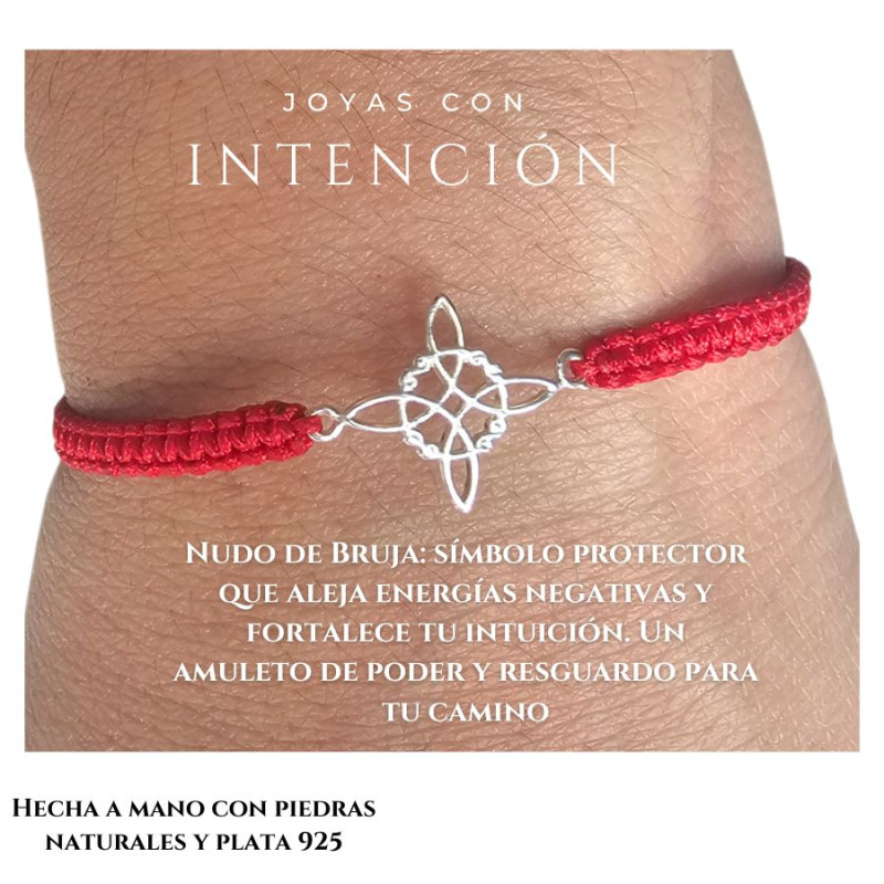 Pulsera nudo de bruja hilo rojo tejido plata 925