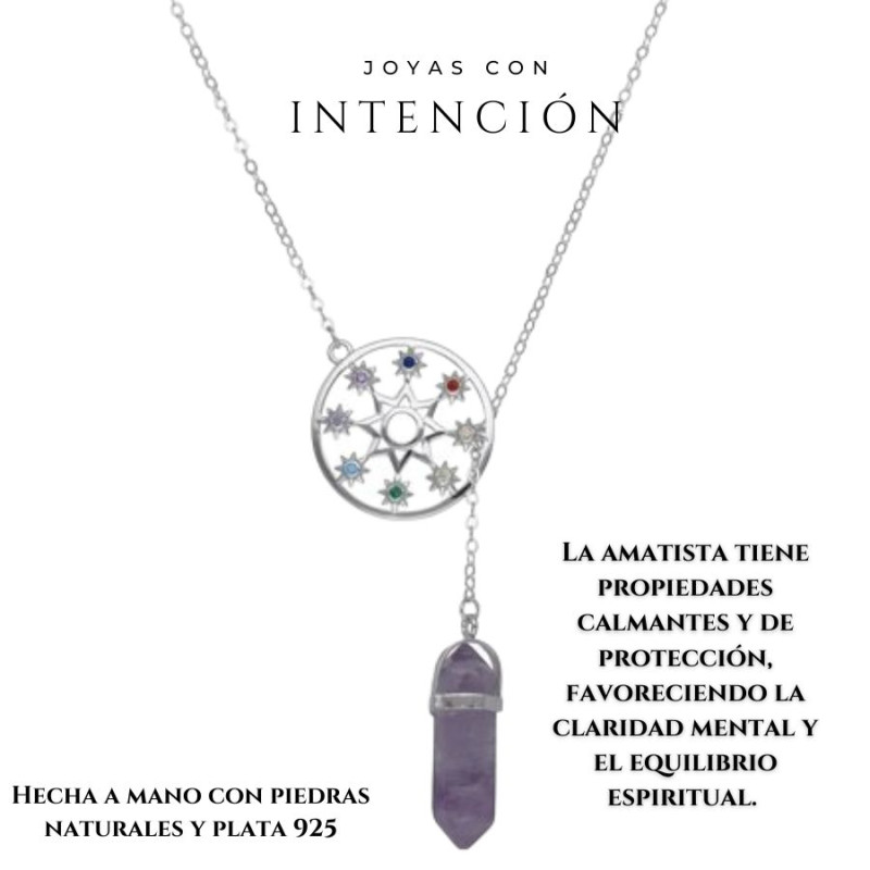 Collar 7 chakras y amatista plata 925