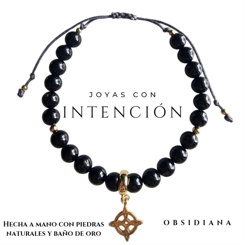Pulsera nudo de bruja con piedra Obsidiana