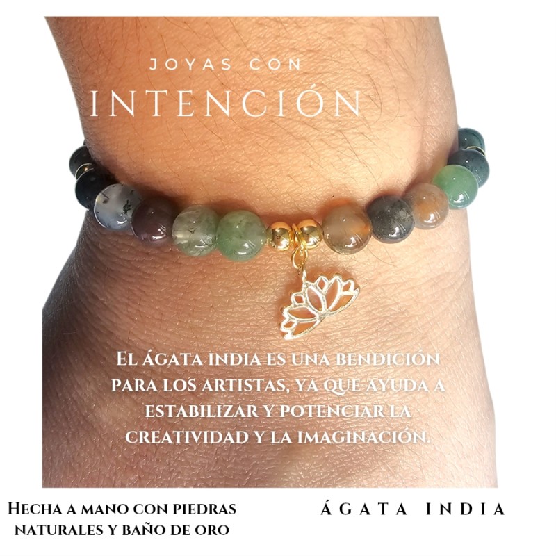 Pulsera Flor de loto con Piedra Ágata India