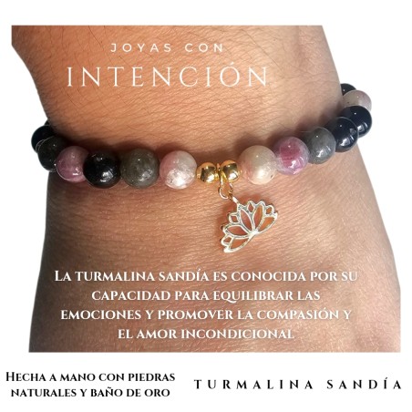 Pulsera Flor de Loto con Turmalina Sandía