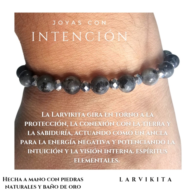 Pulsera con piedra Larvikita y cristal