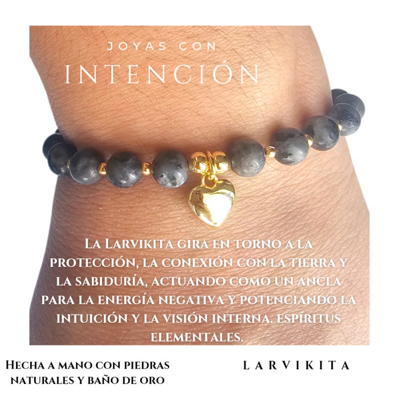 Pulsera Corazón con piedra Larvikita
