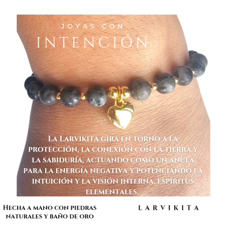 Pulsera Corazón con piedra Larvikita