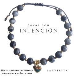 Pulsera Corazón con piedra Larvikita