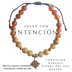 Pulsera Nudo de Bruja con piedra Cornalina Naranja y Piedra del sol Rosada