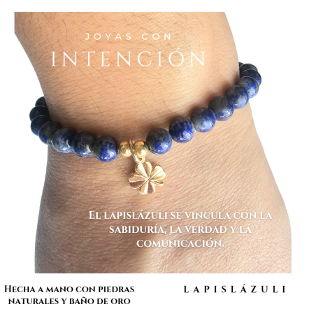 Pulsera Trebol con Piedra Lapislázuli