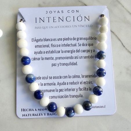 Pulsera con Jade azul y ágata blanca