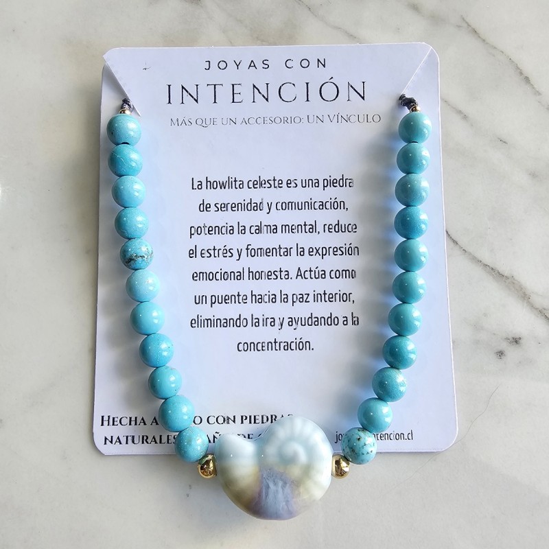 Pulsera caracol con howlita celeste