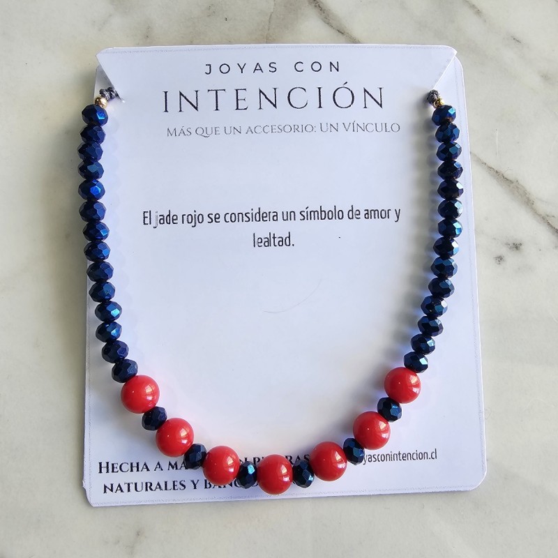 Pulsera con Piedra Jade rojo y cristal