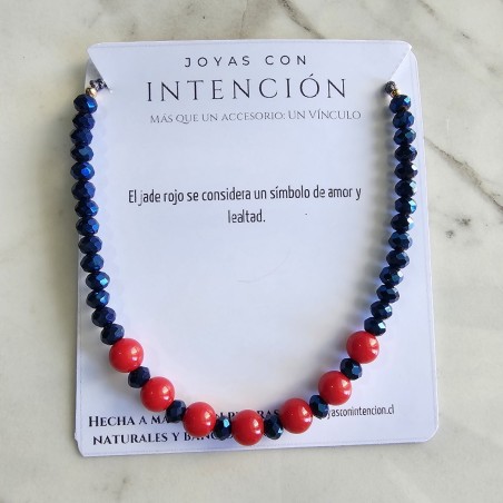 Pulsera con Piedra Jade rojo y cristal