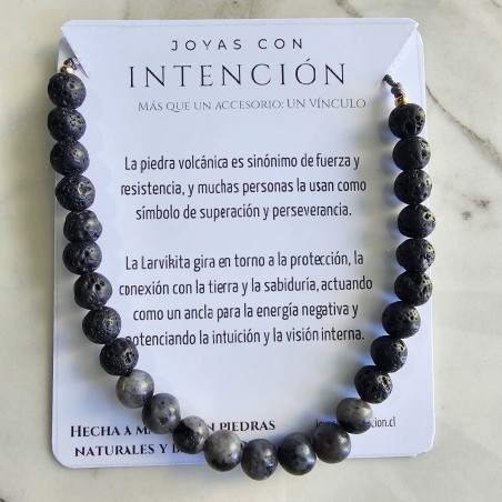 Pulsera con Piedra Volcánica y larvikita