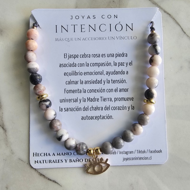 Pulsera Ojo Turco con Jaspe Cebra Rosa