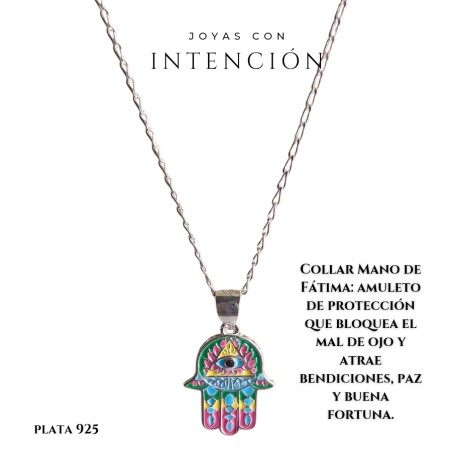 Collar mano de fatima con ojo turco plata 925