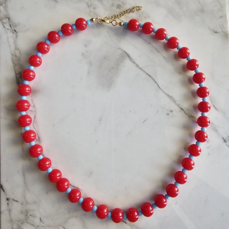 Collar jade rojo y cristal azul